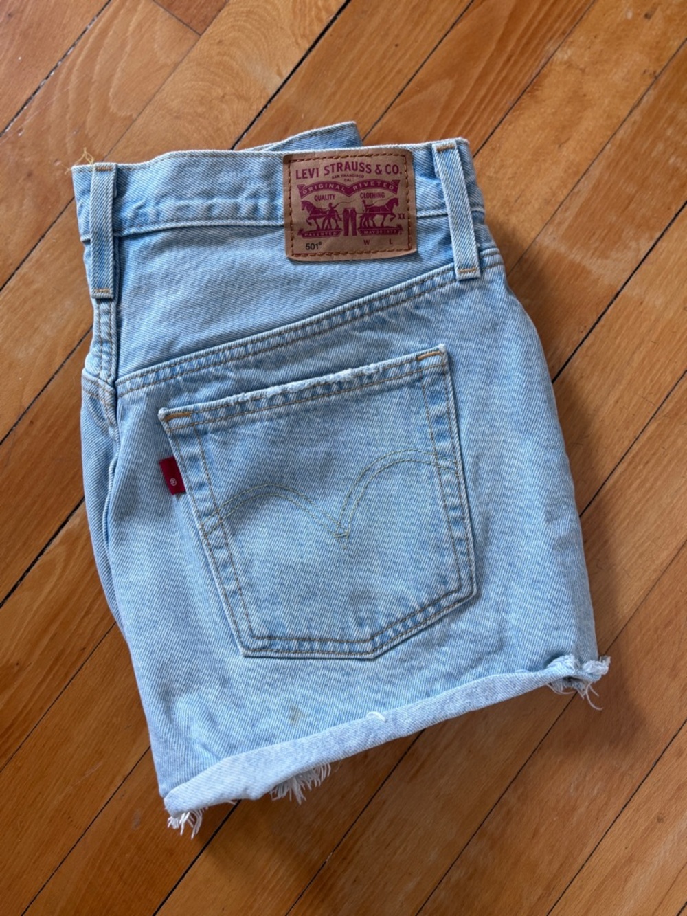 Levi's 501 Faded Light Blue Denim Cutoff Shorts